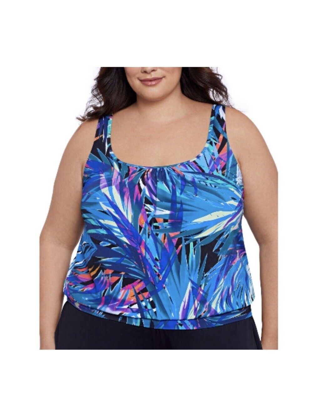 Swim Solutions Plus Size Printed Blouson Tankini Top,24W